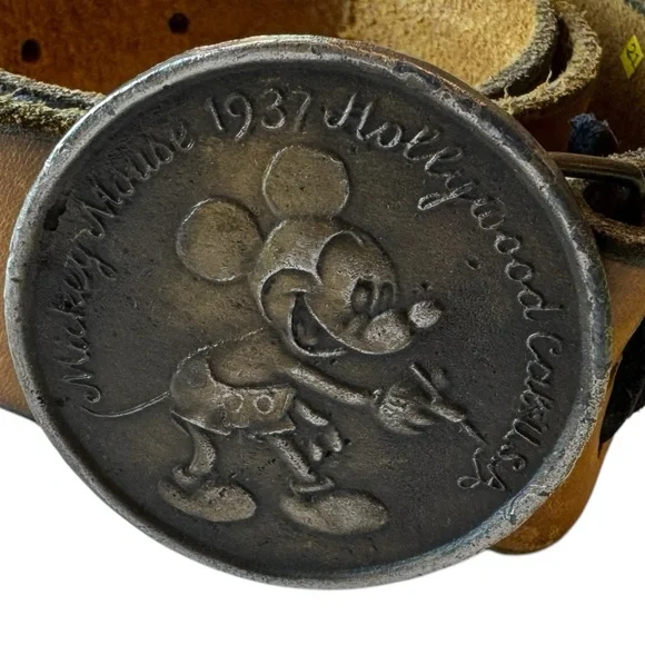 Vintage Mickey Mouse Disneyland Brass Tone Belt Buckle & Belt RARE - Picture 2 of 12